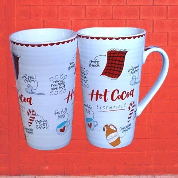 CHRISTMAS PIER 1 *HOT COCOA ESSENTIALS*  MUG Tall 16 OZ  SET OF 2 VINTAGE - Picture 7 of 11